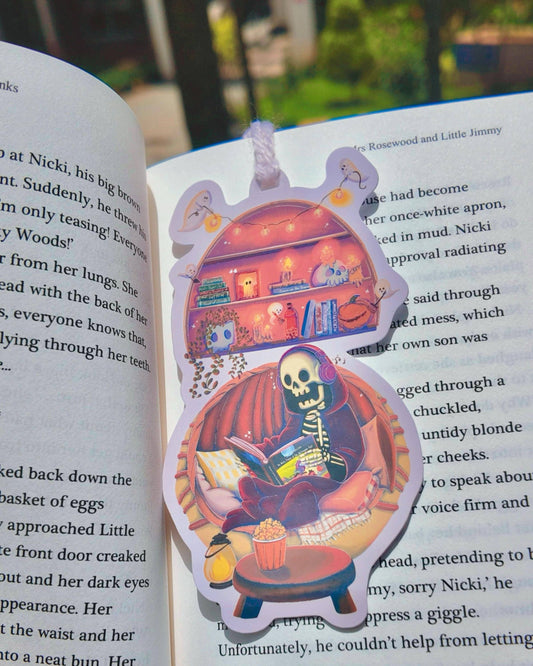 Spooky Skeleton Bookmark | Cute Halloween Ghost Bookshelf | Cozy Goth Bookish Gift | Horror Reader Accessory | Fall Book Lover Gift
