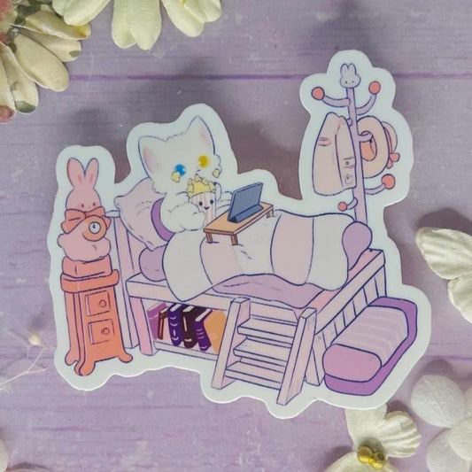 Kawaii Cat Vinyl Sticker: Cozy Pastel Laptop Decal