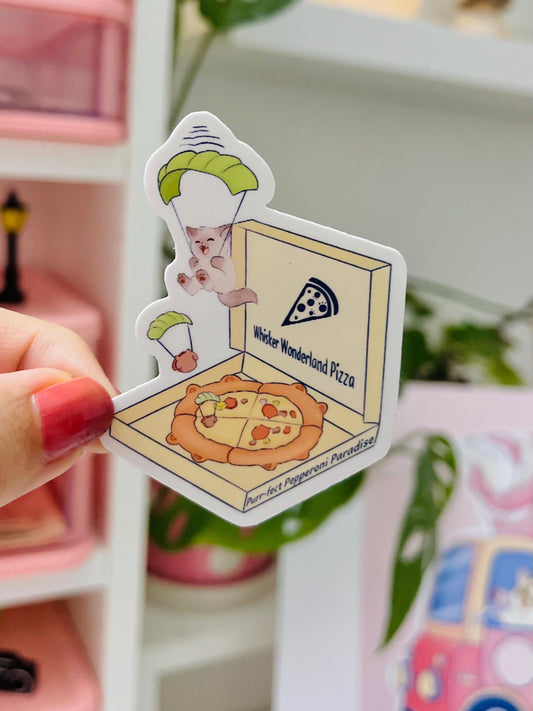 Funny Cat Pizza Sticker: Waterproof Kawaii Animal Decal