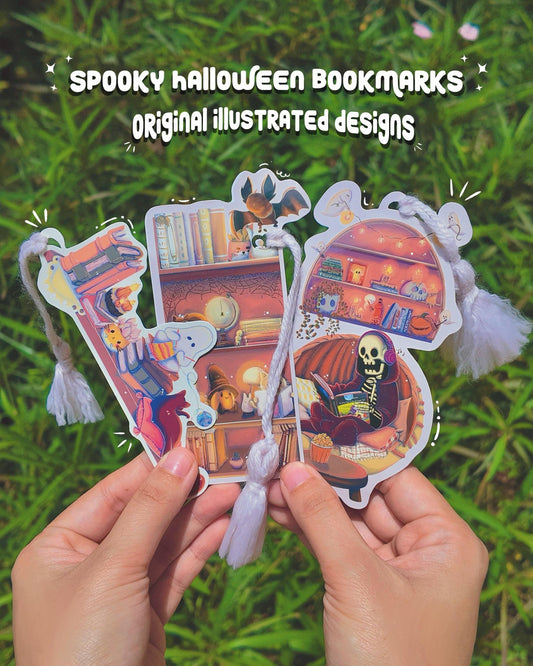Handmade Gothic Bookmark Set | Halloween Illustration, 3 Pack Laminated with Tassels