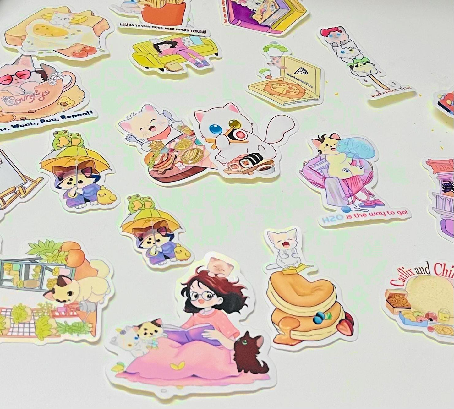 Cute Cat on Toast Sticker – Laminated Waterproof Kawaii Breakfast Food Sticker – Hand Drawn Cat Lover Gift