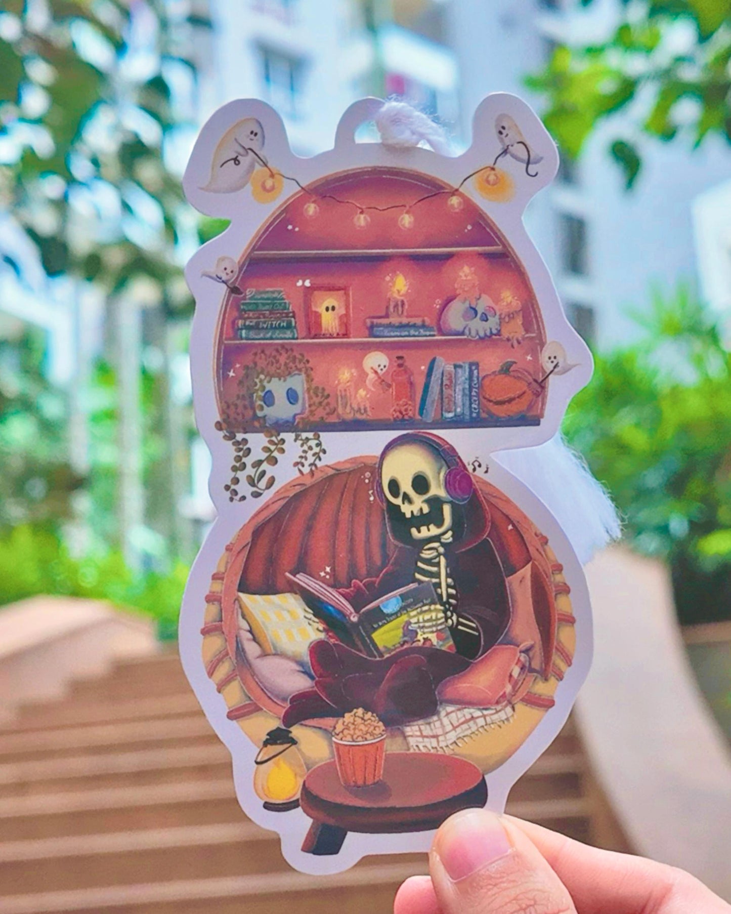 Spooky Skeleton Bookmark | Cute Halloween Ghost Bookshelf | Cozy Goth Bookish Gift | Horror Reader Accessory | Fall Book Lover Gift