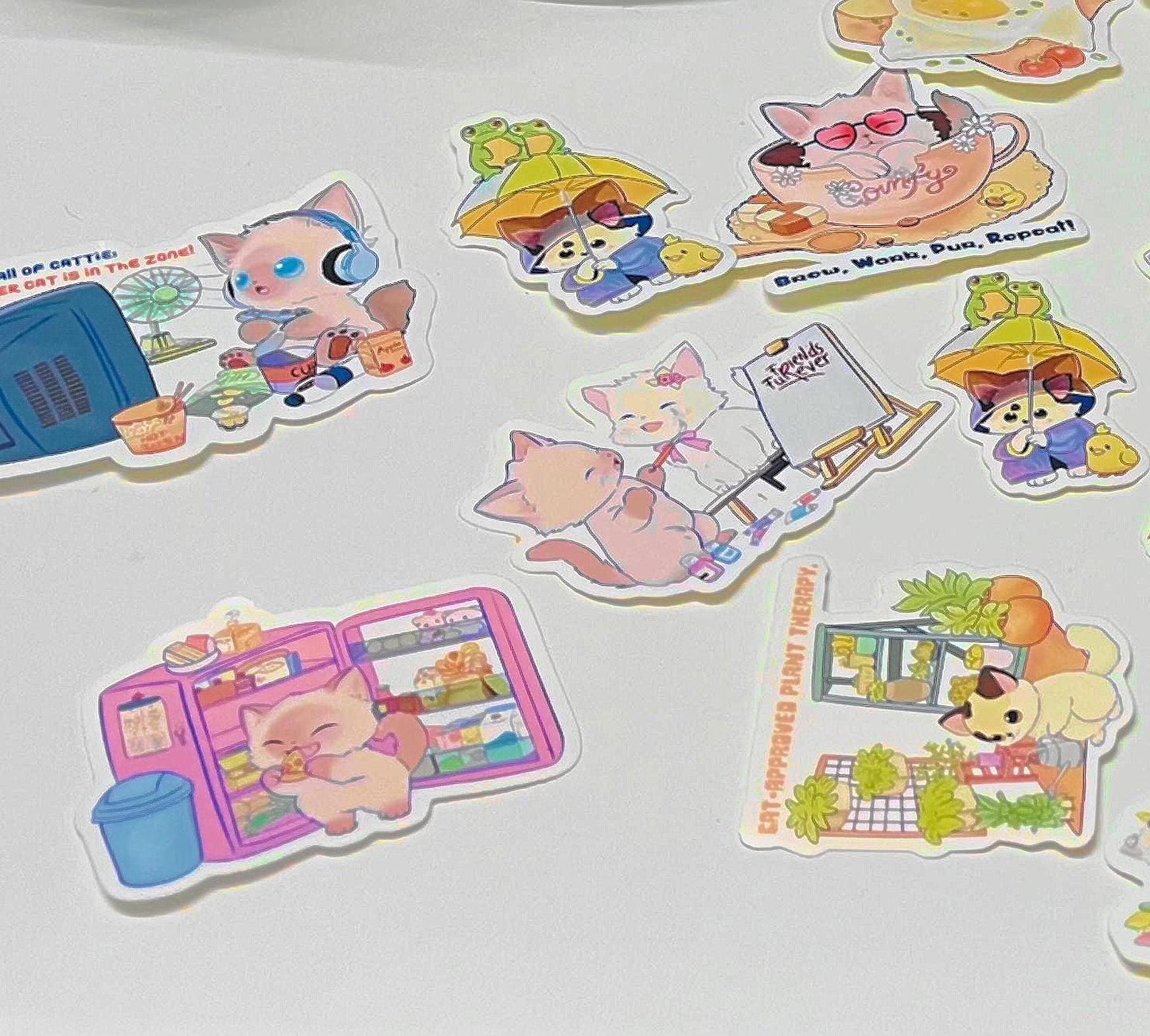 Cute Midnight Snack Cat Vinyl Sticker – Kawaii Fridge Cat Sticker – Foodie Cat Sticker for Laptop, Journal,  Bottle – Funny Cat Lovers Gift
