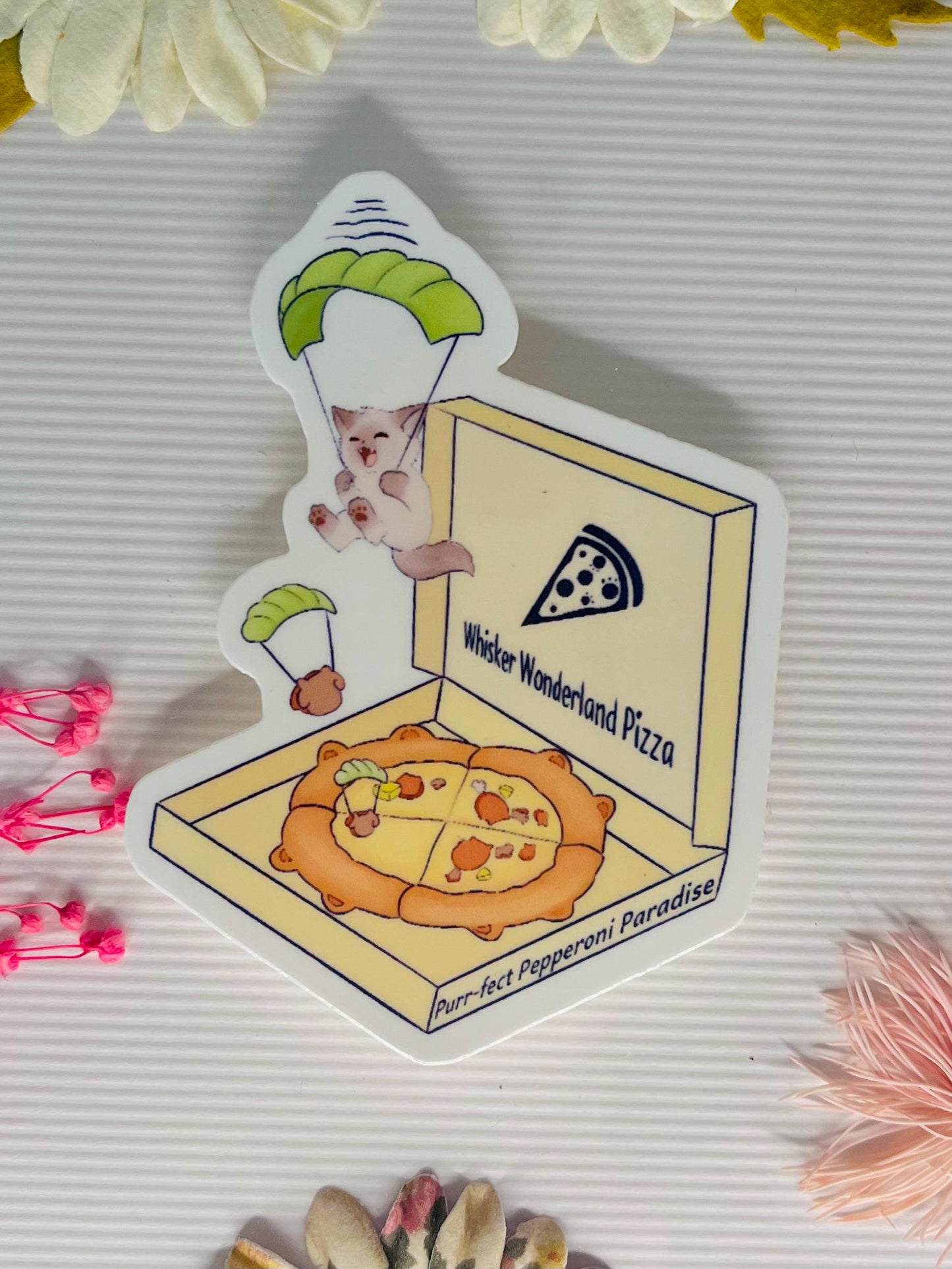 Funny Cat Pizza Sticker: Waterproof Kawaii Animal Decal