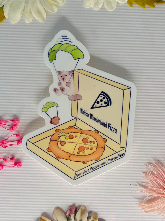 Funny Cat Pizza Sticker: Waterproof Kawaii Animal Decal