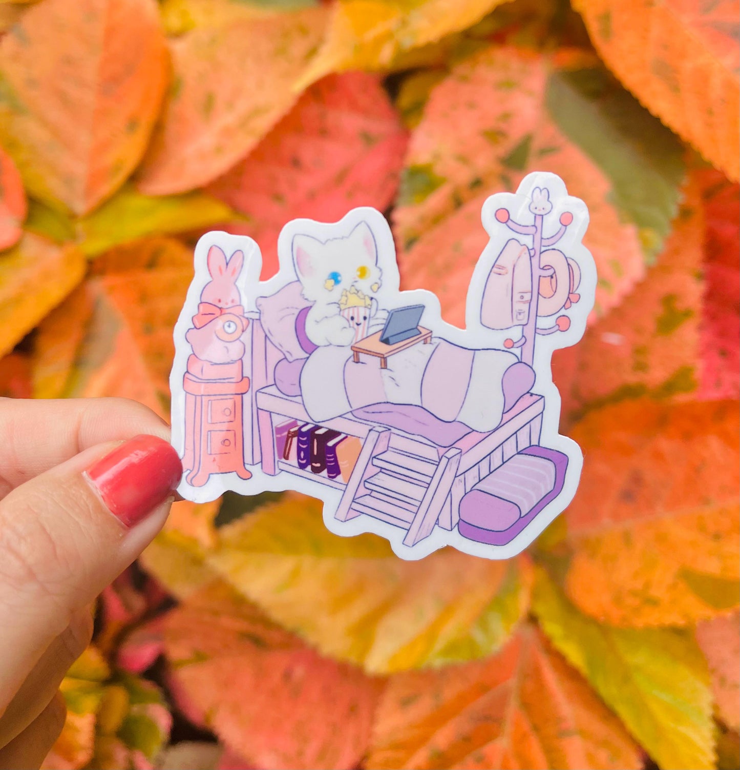 Kawaii Cat Vinyl Sticker: Cozy Pastel Laptop Decal