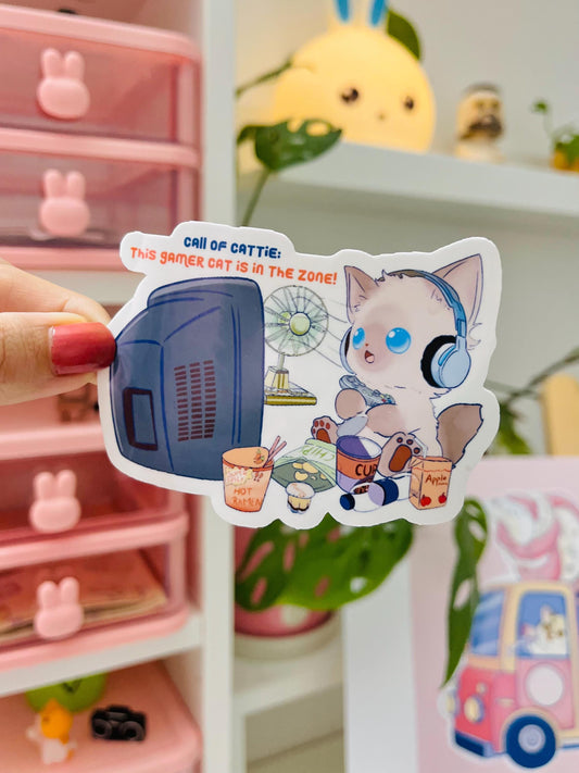 Gamer Cat Sticker – Cute Gaming Cat Vinyl Sticker for Laptop, Journal, Bottle – Cozy Gamer Gift – Cat Lover Sticker – Funny Cat Sticker