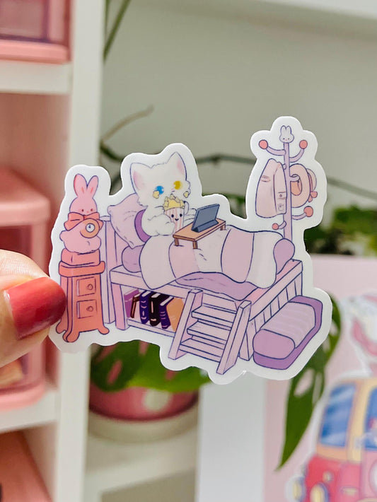 Kawaii Cat Vinyl Sticker: Cozy Pastel Laptop Decal