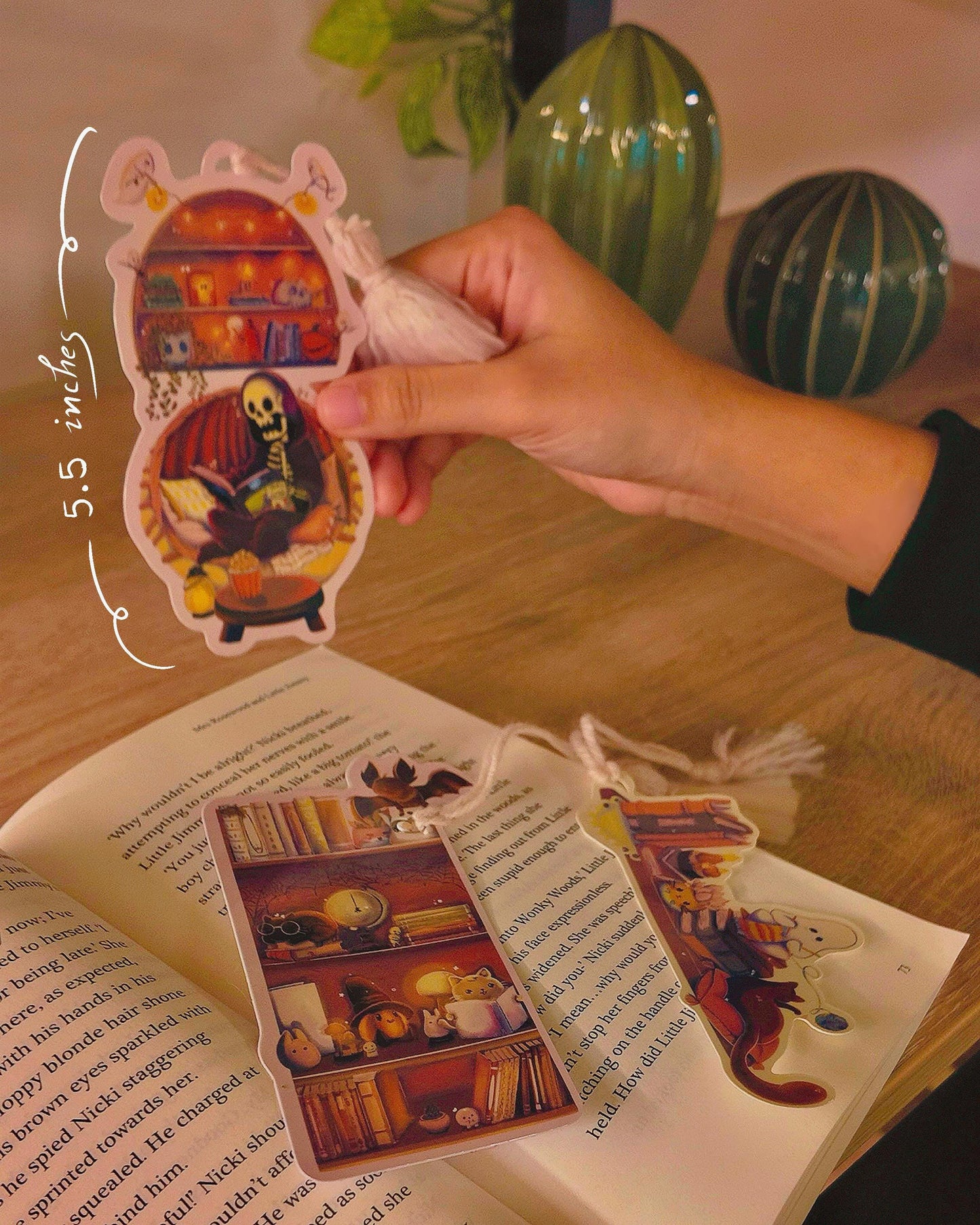 Handmade Gothic Bookmark Set | Halloween Illustration, 3 Pack Laminated with Tassels