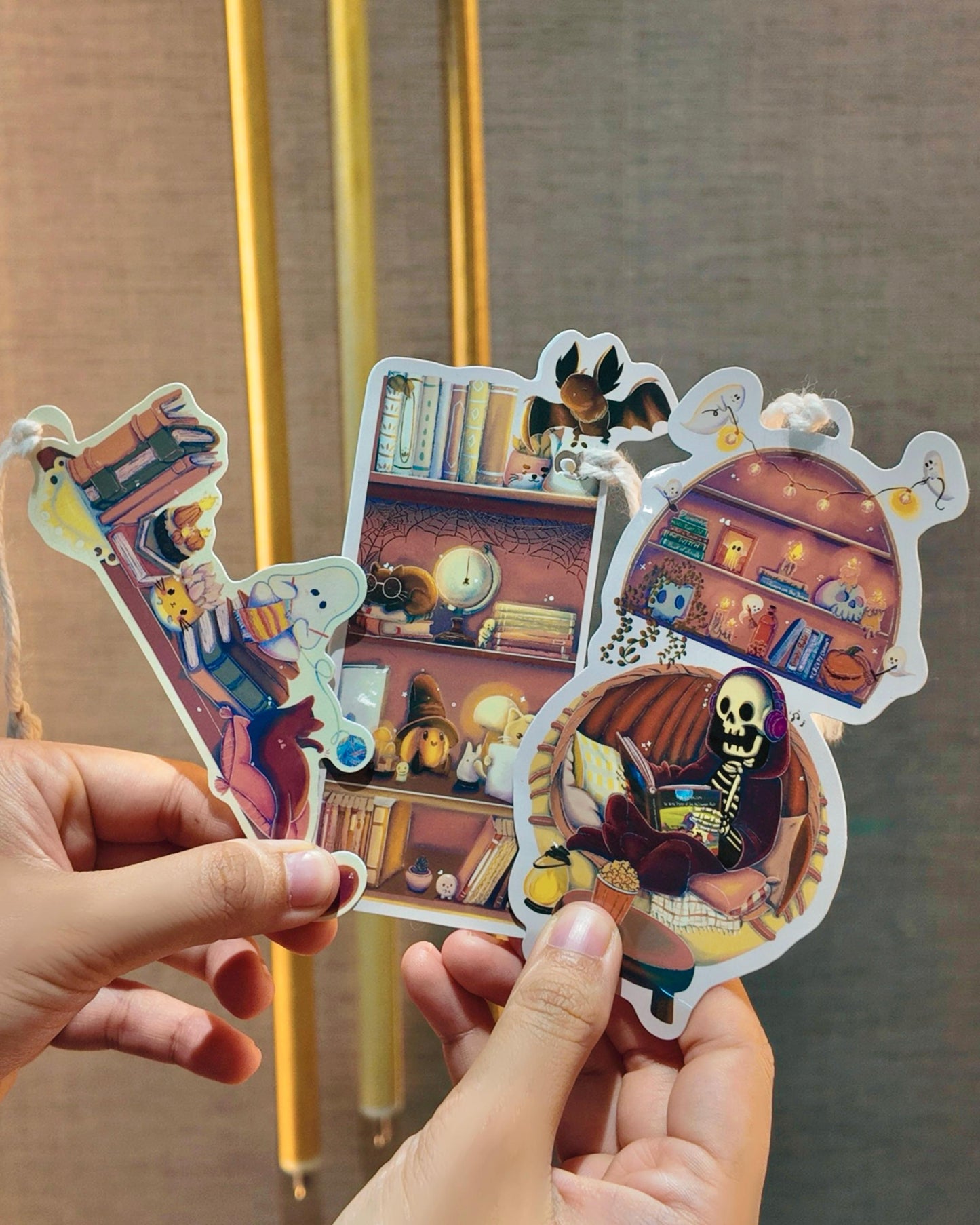 Handmade Gothic Bookmark Set | Halloween Illustration, 3 Pack Laminated with Tassels