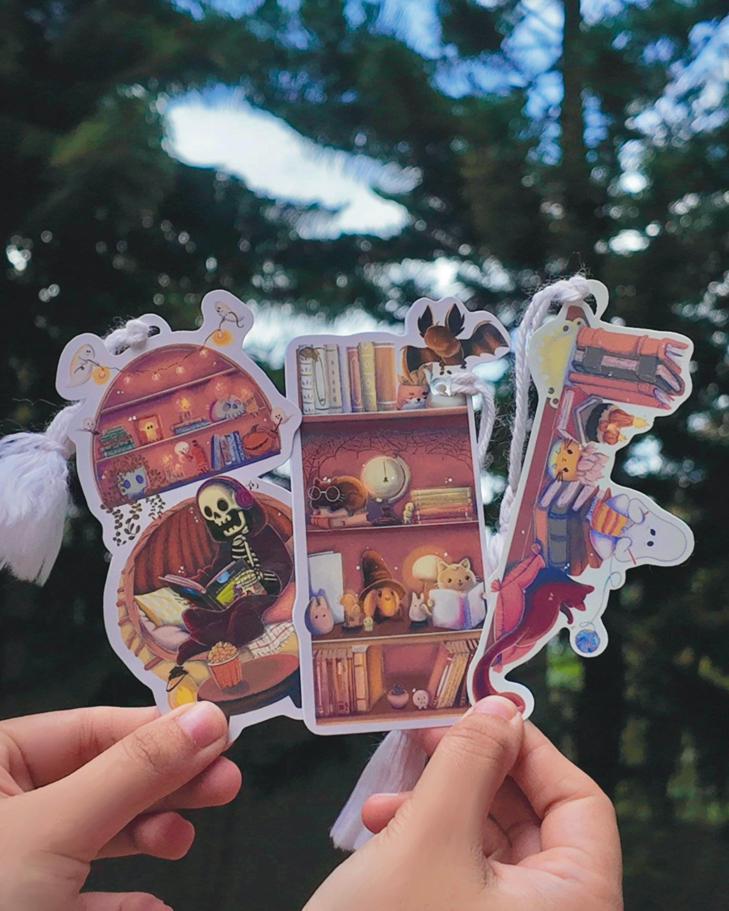 Handmade Gothic Bookmark Set | Halloween Illustration, 3 Pack Laminated with Tassels