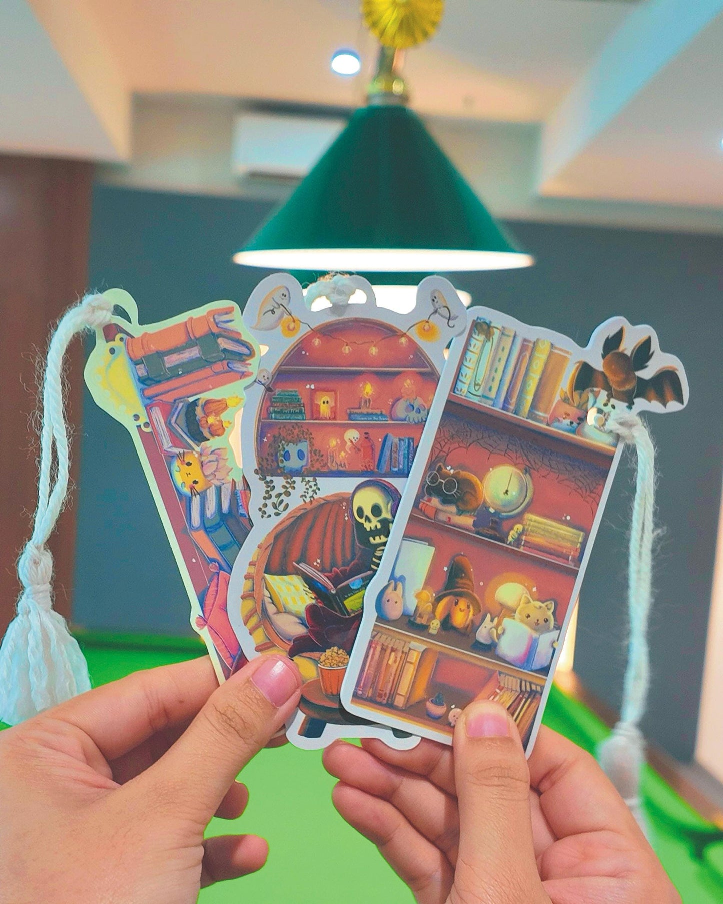 Handmade Gothic Bookmark Set | Halloween Illustration, 3 Pack Laminated with Tassels