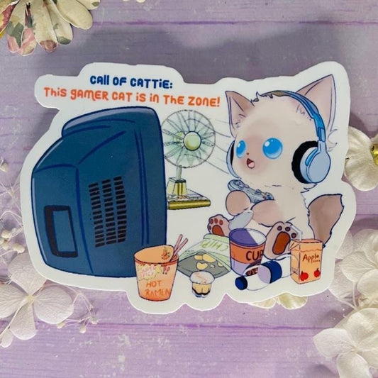 Gamer Cat Sticker – Cute Gaming Cat Vinyl Sticker for Laptop, Journal, Bottle – Cozy Gamer Gift – Cat Lover Sticker – Funny Cat Sticker