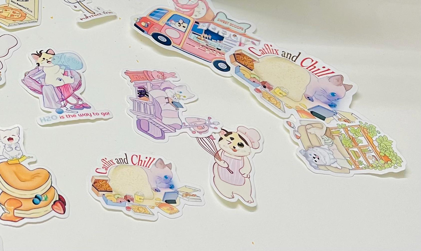 Cute Cat Sticker 3 Inch Vinyl | Catflix and Chill Funny Kawaii Cat Lover Gift | Laptop Sticker, Water Bottle Sticker, Journaling Sticker